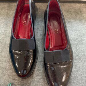 Gucci Patent Leather Opera Tuxedo Loafers Shoes Mens US 8 EU 41 Crossgrain Black